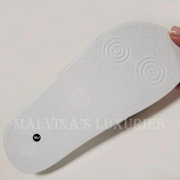 GUCCI SHOES WHITE LEATHER SLIDES INTERLOCKING G LOGO FLIP FLOPS sz IT 39 US 9